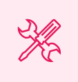 Icon of a red screwdriver and wrench crossed against a light pink background.