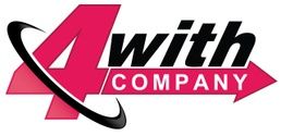 Logo with a large red number 4, a black swoosh, and the text "with COMPANY" in black and pink.